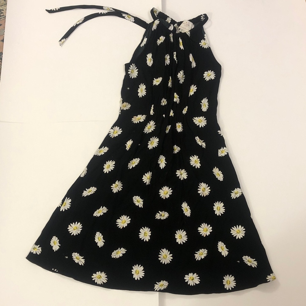 Kate Spade 2 Dress Black White Daisy Floral Halter Tie Button keyhole zipper bac